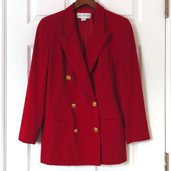 Liz Claiborne 90's Vintage Classic Wool Double Breasted Blazer Jacket Red 4P - Picture 1 of 12